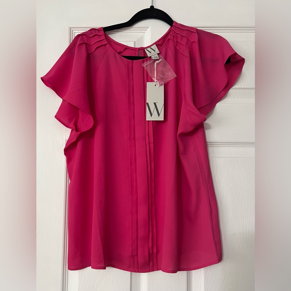 Worthington hot pink Flutter Sleeve Blouse